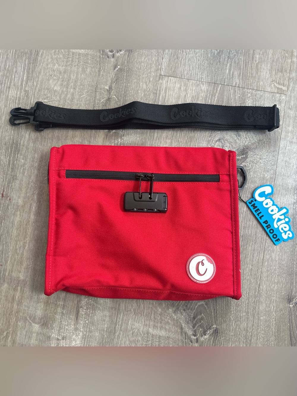 Cookies SmellProof Red Crossbody Pouch with Black Strap